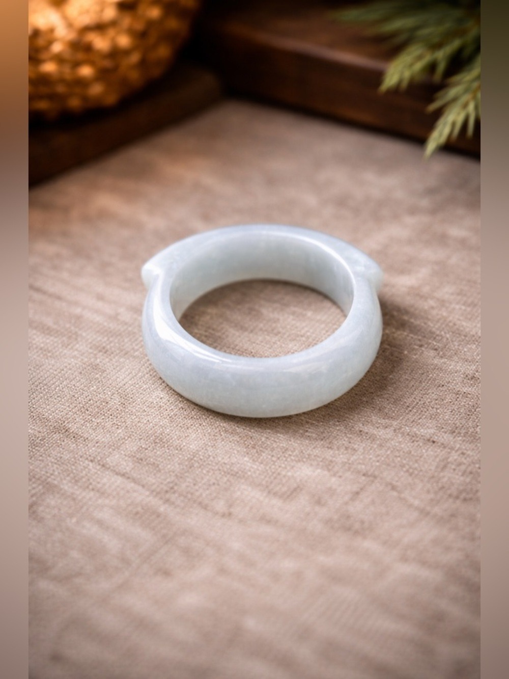 Natural Nephrite Jade Band • Icy Celadon Green Hand-Carved Chinese Ring Size 8